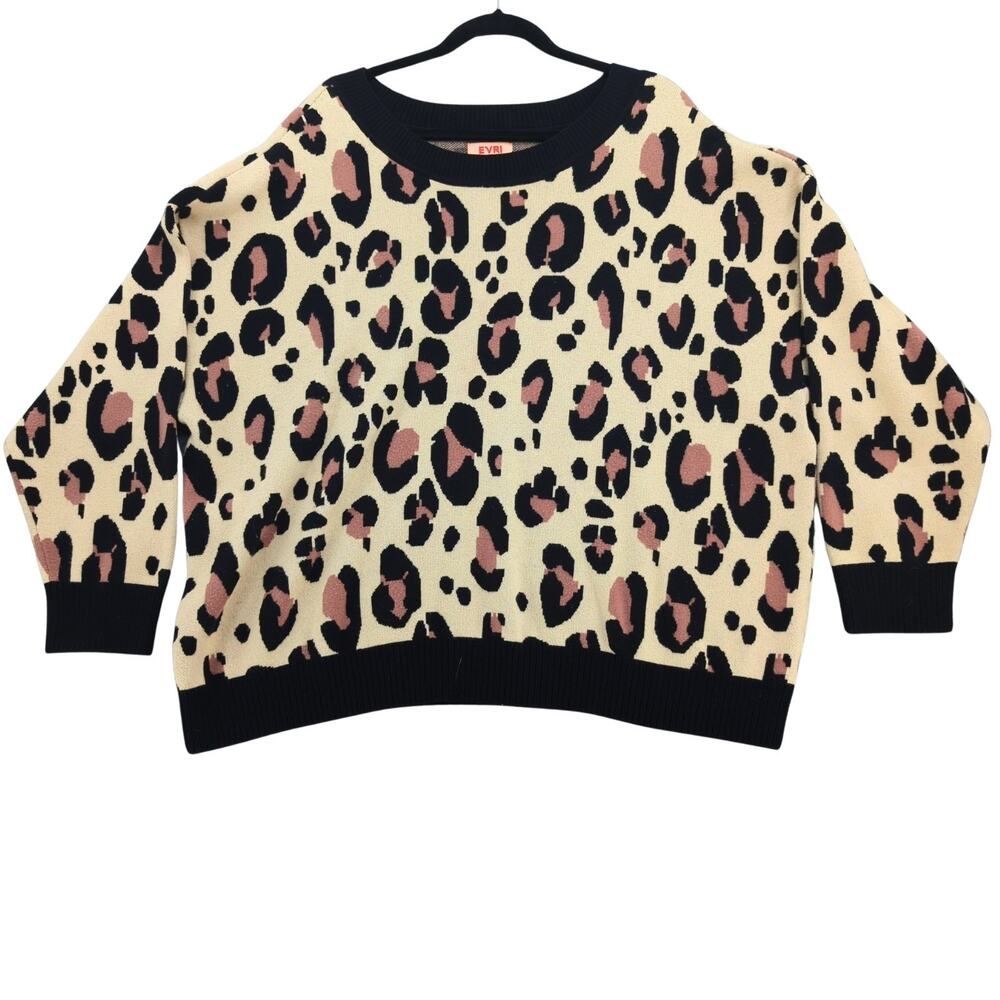 EVRI Sweater Womens 3X Leopard Print Pullover Fall Casual Cozy Plus Size Autumn